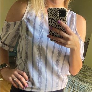 Black and white striped shoulderless top